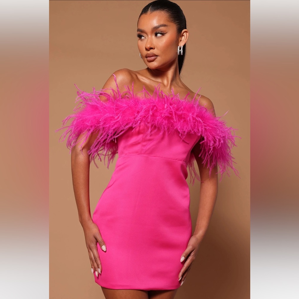 Jenna Feather Mini Dress - Hot Pink